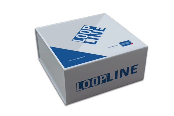 Loopline, hochwertige Verpackung, Klappschachtel, individuell bedruckt, Berberich Systems, quadratische Verpackung